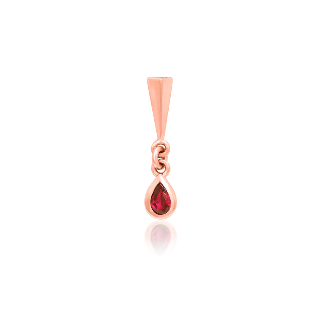 Junipurr Till Death rose gold rook earring with a dark red pear-shaped CZ drop
