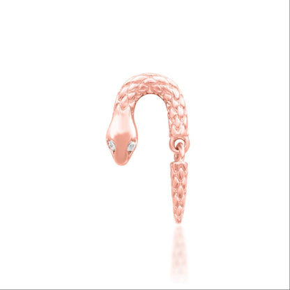Junipurr Serpentine snake conch earring in solid 14k rose gold with white CZ accents