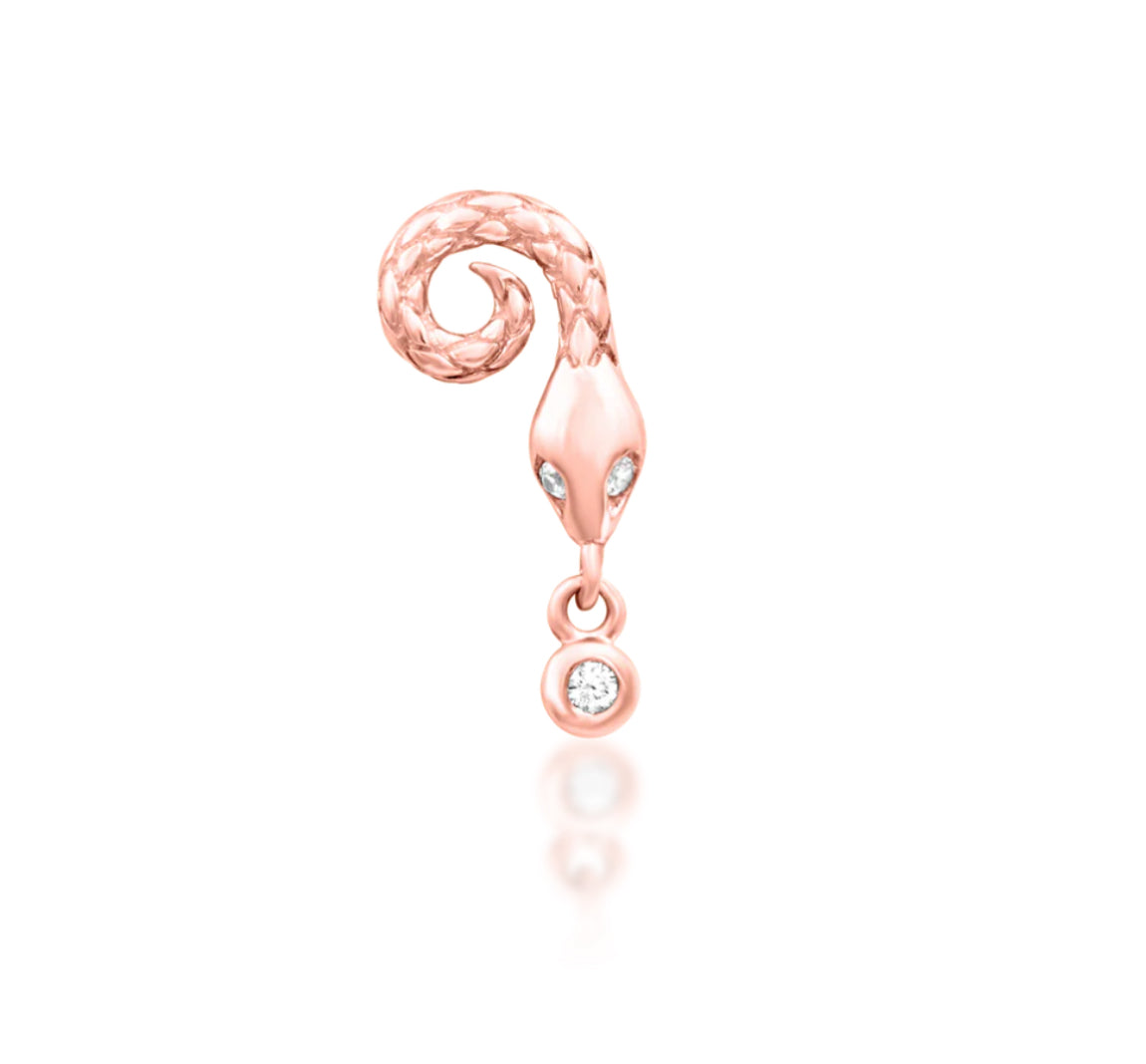 Junipurr Saphira rose gold snake flat earring with White CZ eyes and textured scales