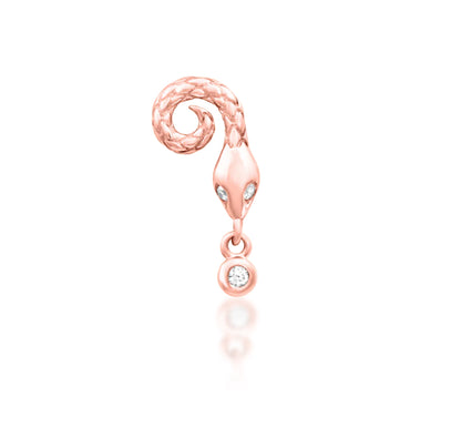 Junipurr Saphira rose gold snake flat earring with White CZ eyes and textured scales