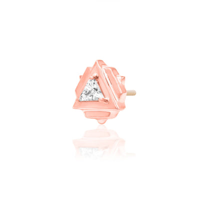 Rose gold tragus earring with a 2mm triangle-cut cubic zirconia
