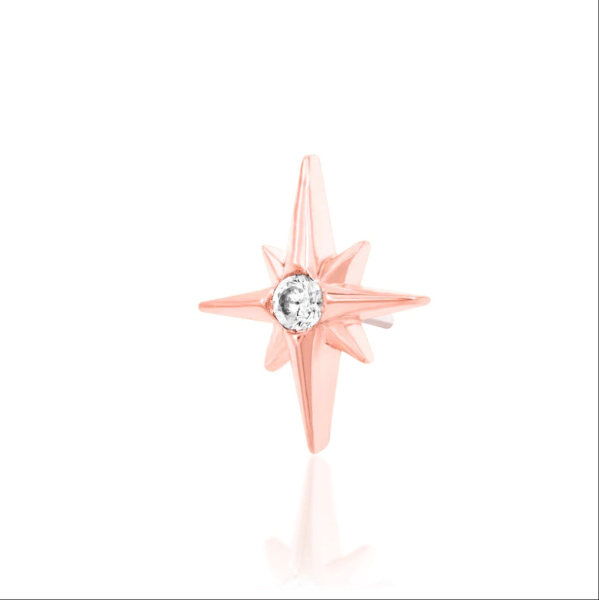 Junipurr Stella celestial earring in solid rose gold with a central White CZ