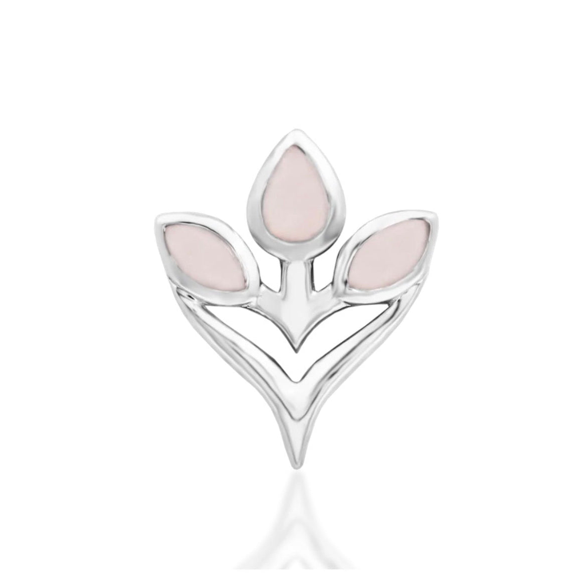 Rose quartz cartilage earring in 14k white gold with three softly pink natural gemstones.
