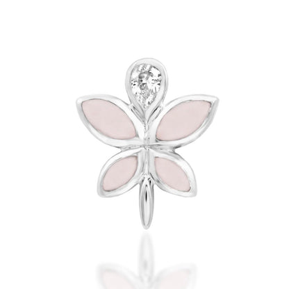 Rose quartz flat-back earring top in solid 14k white gold with genuine pink stone and white CZ.