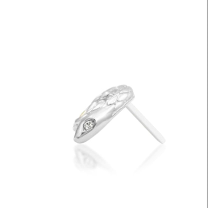 Round white gold serpent conch jewellery with an intricate coiled snake silhouette