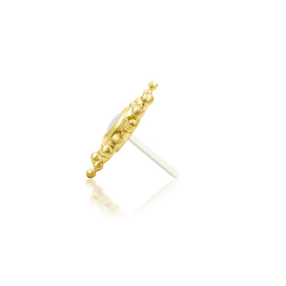 Side profile of Junipurr Ruth showing its raised moonstone setting in solid yellow gold