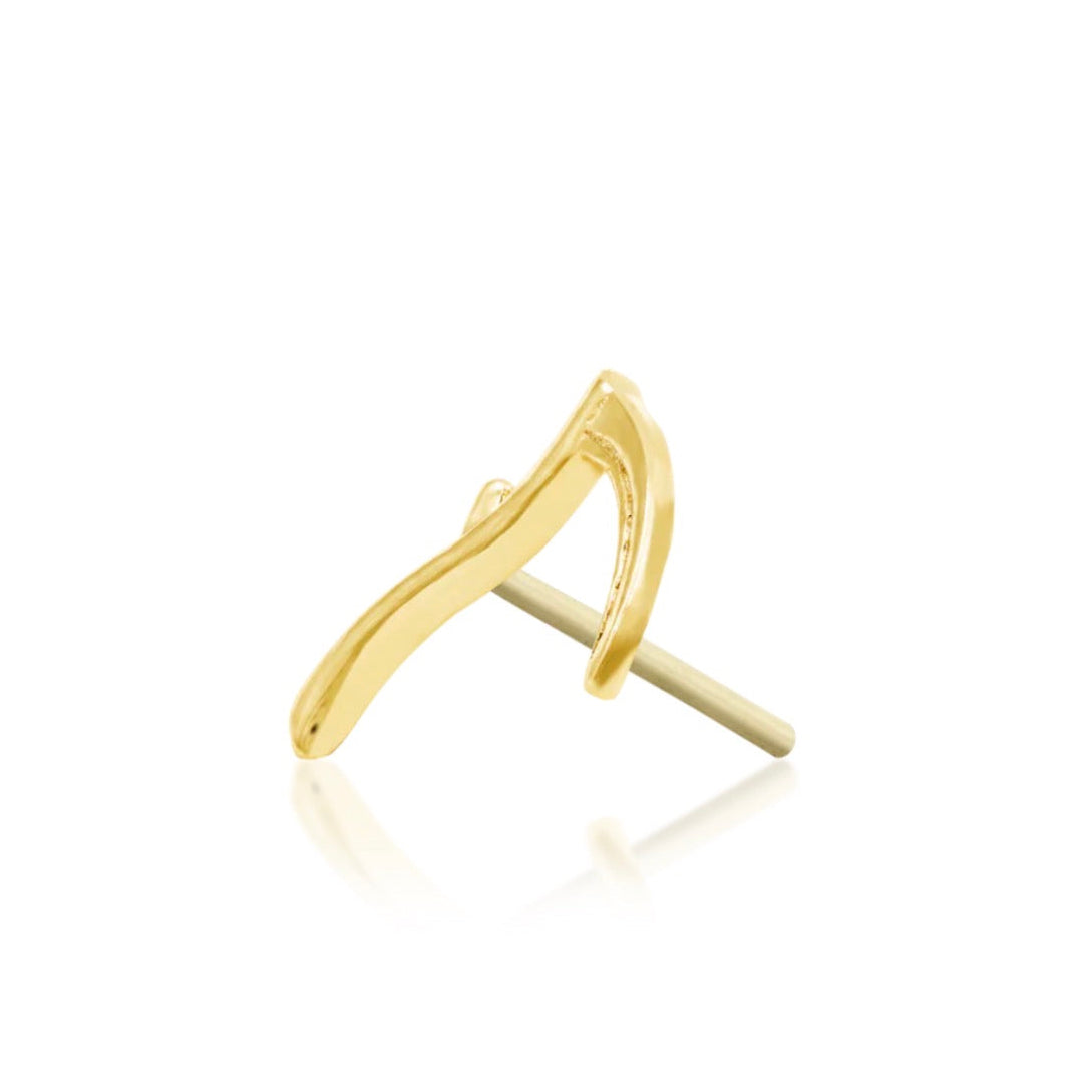 Scythe cartilage earring crafted from solid 14k yellow gold with a bold weapon-inspired silhouette.