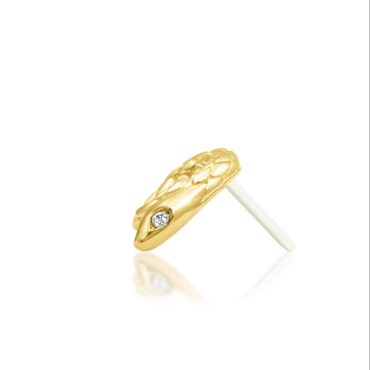 Round serpent conch earring in solid yellow gold with a sinuous coiled design and delicate sparkle