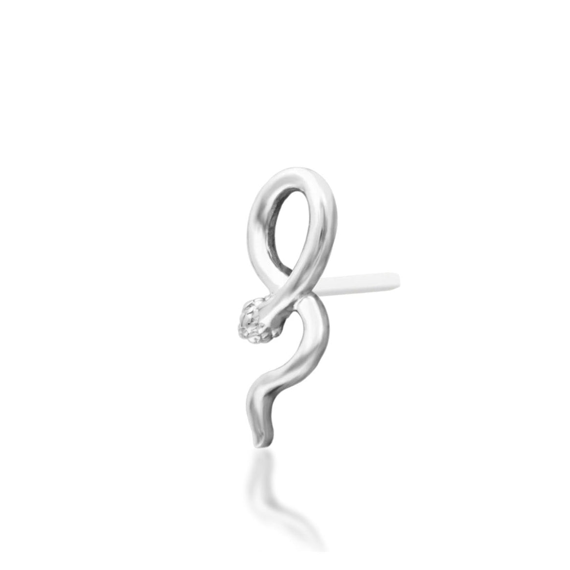 Solid white gold serpent conch stud with a graceful sculptural curve