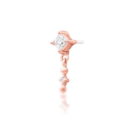 Slim rose gold flat earring with an elongated sculptural form and White CZ