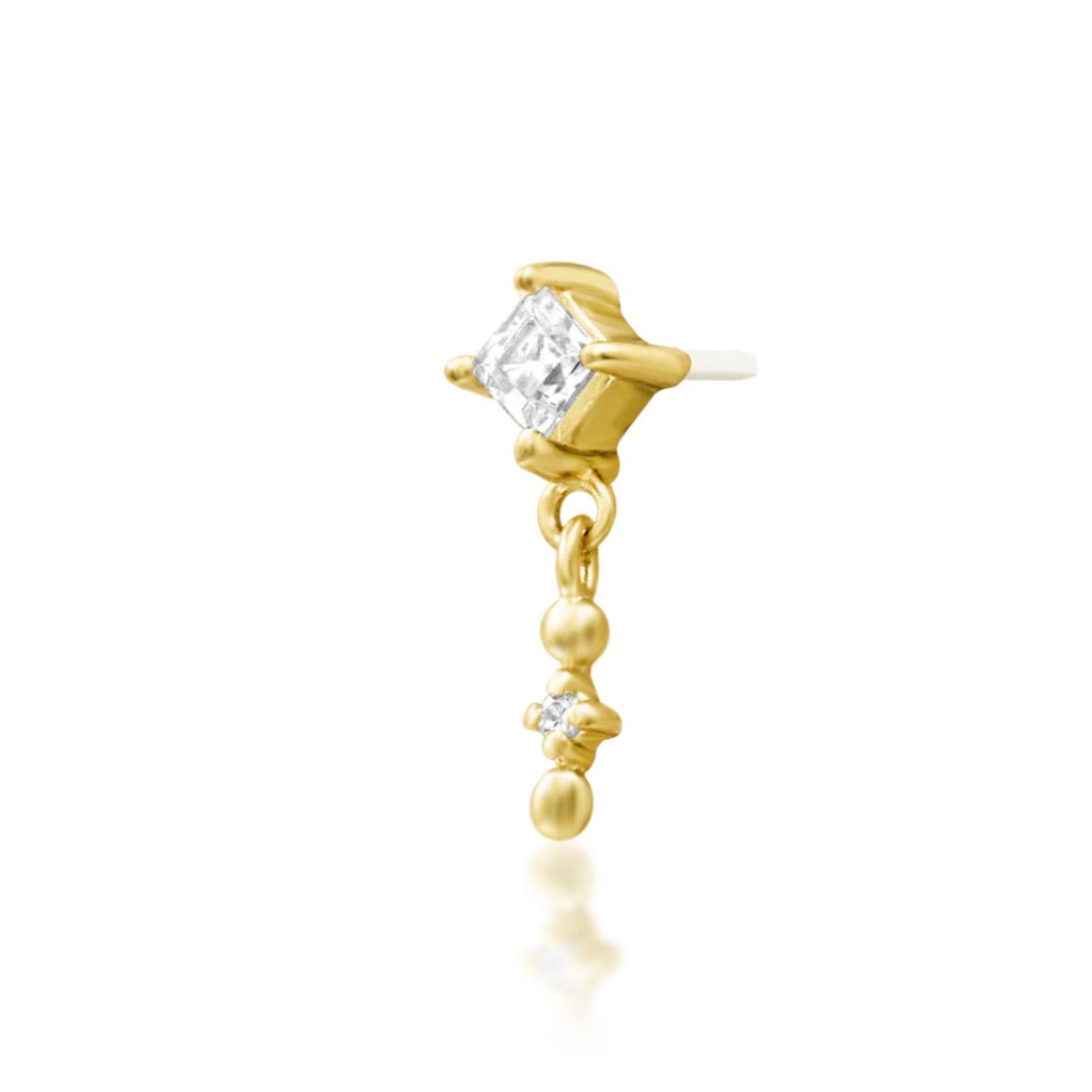Slim yellow gold flat piercing jewellery featuring 2mm and 0.8mm White CZ accents