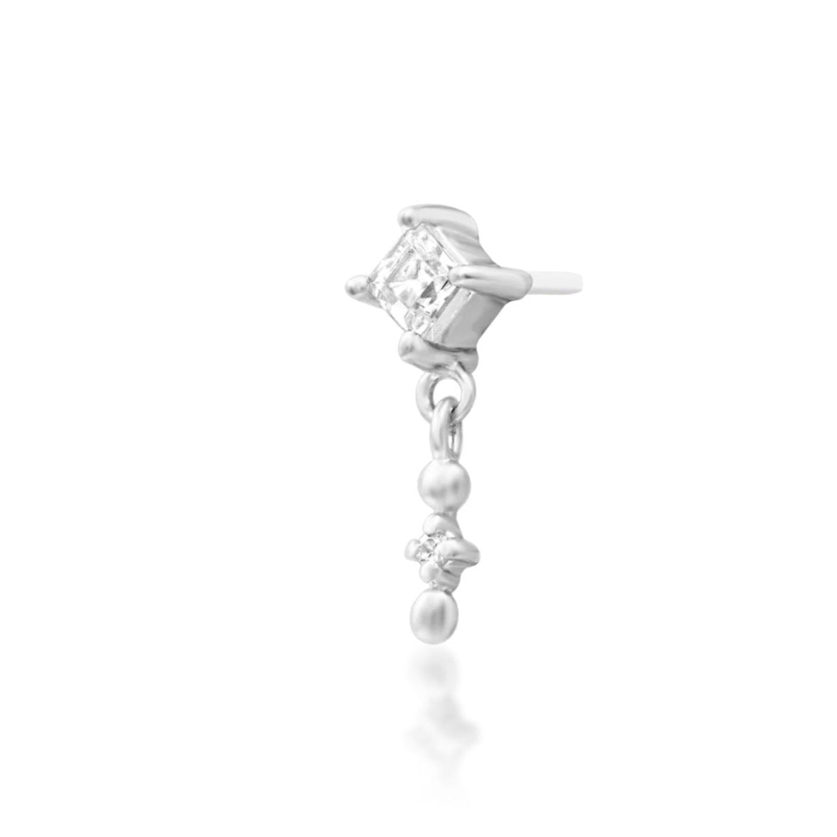 Slim white gold forward-helix earring with delicate cubic zirconia accents