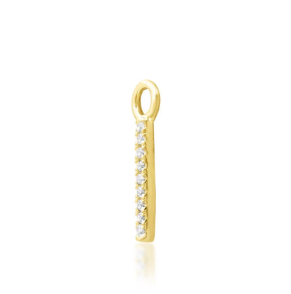 Small yellow gold cartilage earring measuring 3mm by 6mm with five round cubic zirconia stones