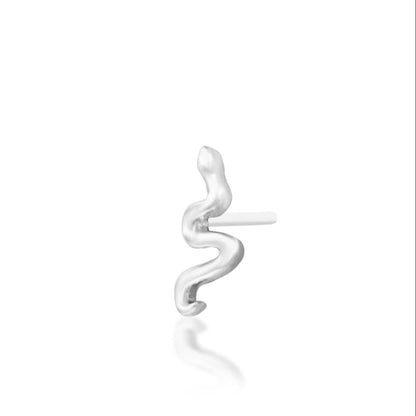 Minimal snake cartilage jewellery in polished solid white gold with an organic curved design