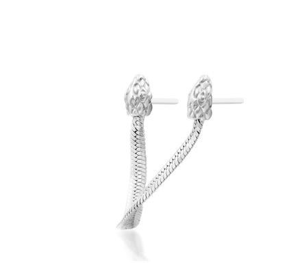 Solid white gold snake ear connector with a flexible box chain and double threadless fitting