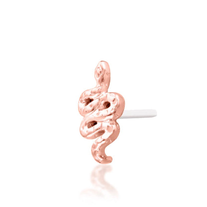 Snake jewellery gift in 14k rose gold, represented by Junipurr Hiss with its meaningful serpent motif.