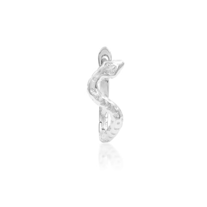 Snake nose ring in 14k white gold, decorated with engraved stars, moons and suns.
