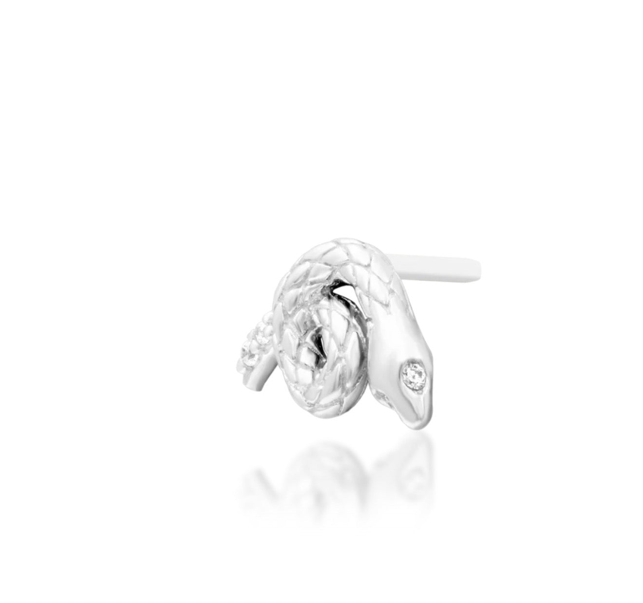 White gold snake spiral cartilage stud with four 0.8mm cubic zirconia stones
