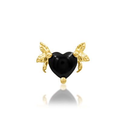 Junipurr Salem solid 14k yellow gold helix stud design with a heart-shaped black onyx
