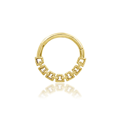 Solid gold conch ring in 14k yellow gold featuring the geometric linked design of Junipurr Sasha.
