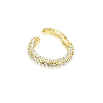 Solid gold CZ clicker ring in yellow gold with a full pavé row of brilliant white cubic zirconia.