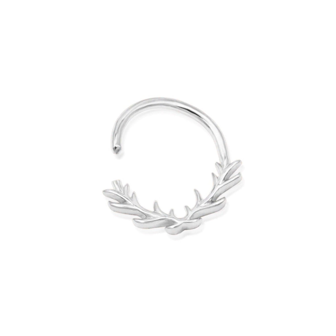 Solid gold daith jewellery in white gold, featuring Junipurr Raven’s curved branching design