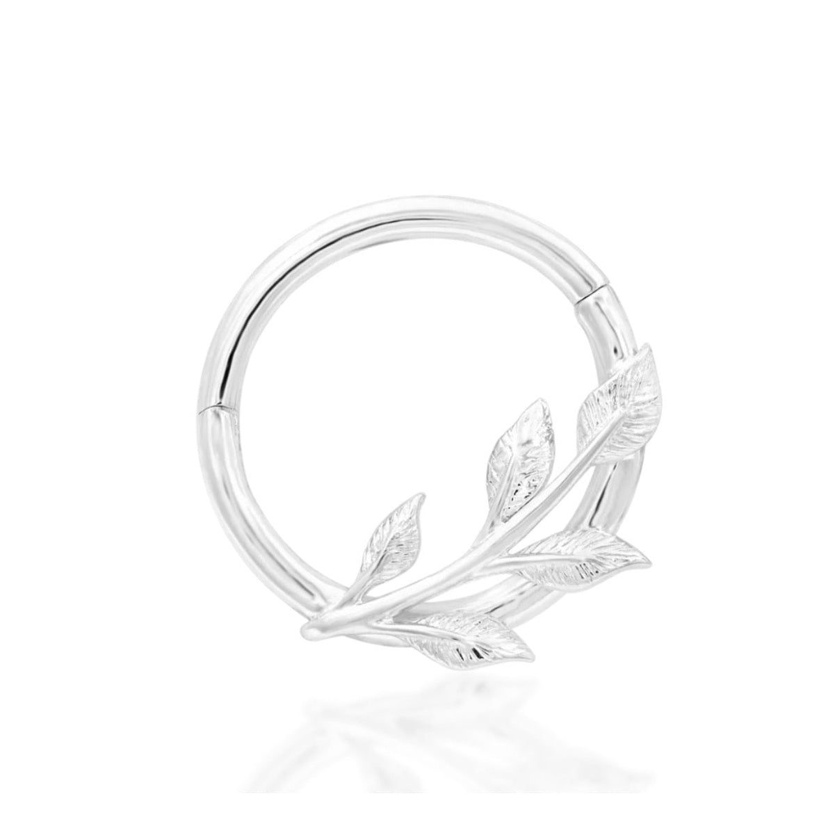 Solid gold daith jewellery in 14k white gold, featuring the organic branch design of Junipurr Terra.