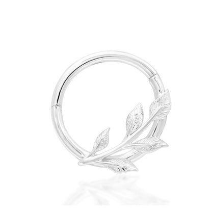 Solid gold daith jewellery in 14k white gold, featuring the organic branch design of Junipurr Terra.