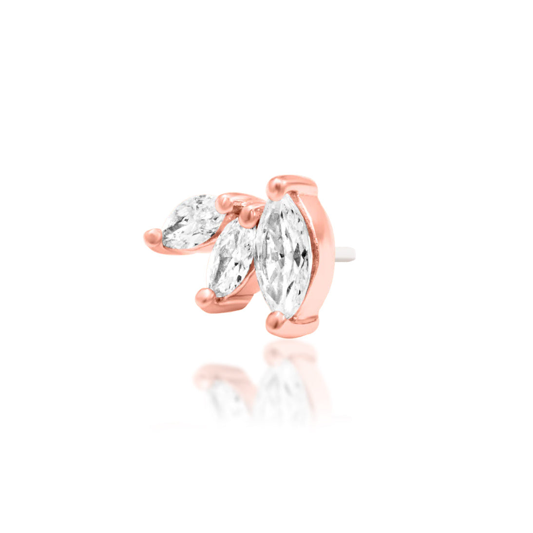 Solid gold diamond piercing jewellery in rose gold with three precision-set lab-grown diamonds.