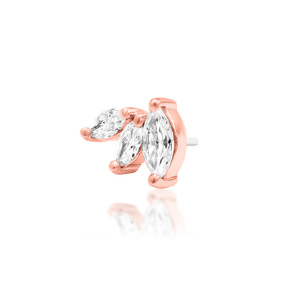 Solid gold diamond piercing jewellery in rose gold with three precision-set lab-grown diamonds.