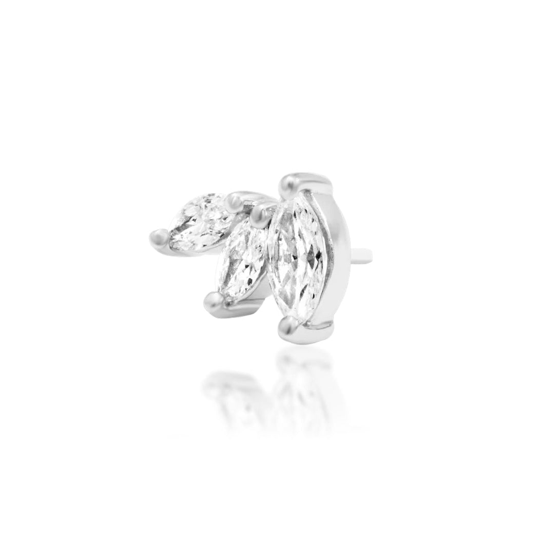 Solid gold diamond tragus earring in white gold, featuring the compact Junipurr Famous threadless design.