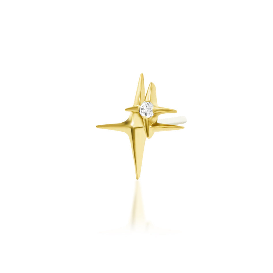 Solid gold double star cartilage earring in 14k yellow gold, featuring the symbolic Junipurr 11:11 design.
