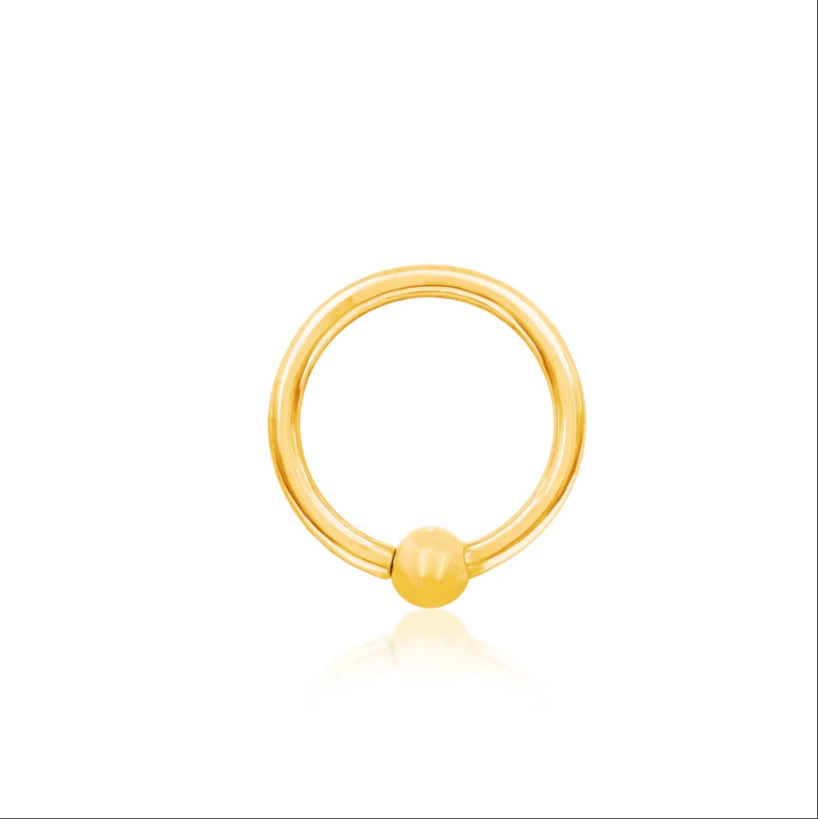 Solid gold fixed bead ring in 14k yellow gold, featuring Junipurr’s classic polished 3mm bead.