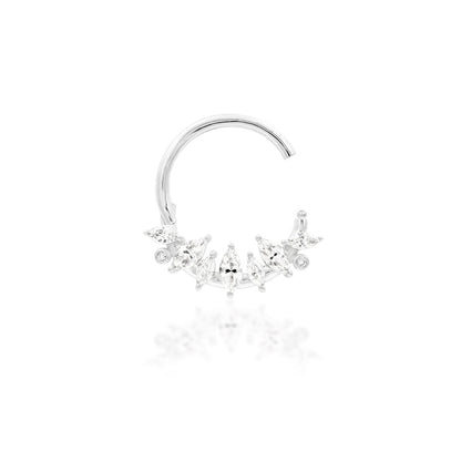 Solid gold gemstone clicker in white gold with marquise-cut cubic zirconia.