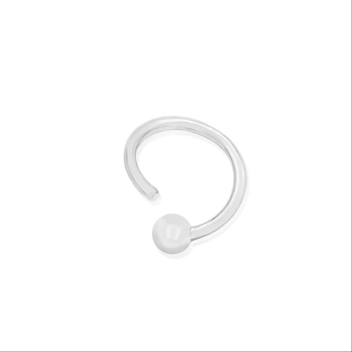 Solid gold helix hoop in 14k white gold, featuring a simple fixed bead detail.
