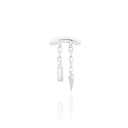 Solid gold hidden helix jewellery in 14k white gold with an elongated double-chain silhouette.
