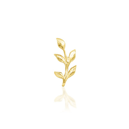 Solid gold leaf branch earring in 14k yellow gold, featuring the textured botanical design of Junipurr Aspen.
