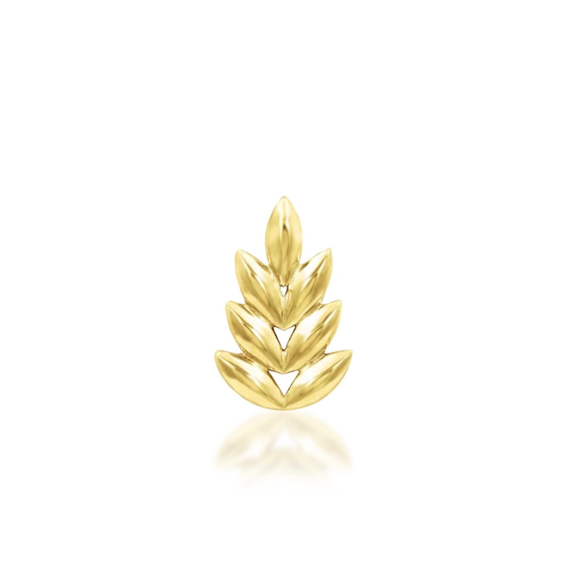 Solid gold leaf cartilage earring in 14k yellow gold featuring Junipurr Forest’s sculpted botanical design
