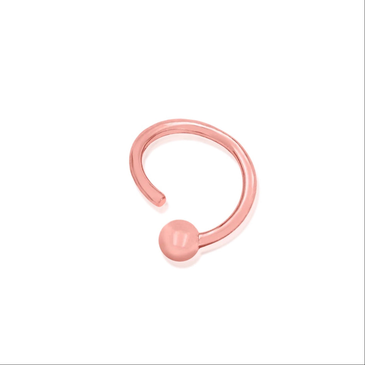 Solid gold lobe hoop in 14k rose gold with a refined fixed-bead design.