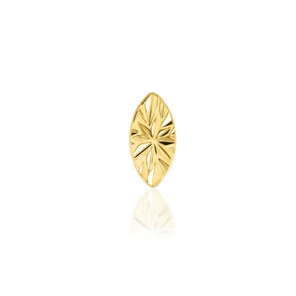 Solid gold marquise earring in 14k yellow gold, featuring the engraved Junipurr Laser Marquise design.
