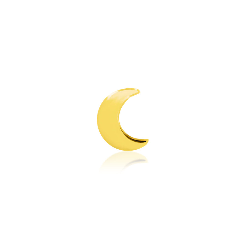 Solid gold moon earring in 14k yellow gold, featuring the polished crescent design of Junipurr Gold Moon.