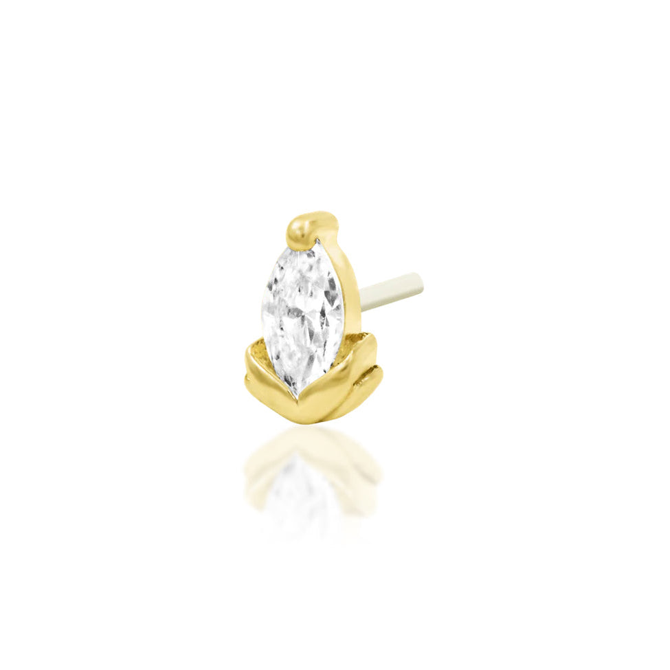 Solid gold nose stud with a 1.5mm × 2.5mm White cubic zirconia
