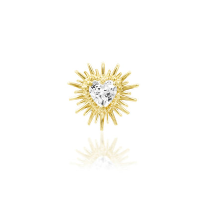 Junipurr Heartbreak solid gold piercing jewellery with a heart-shaped CZ and carved spikes