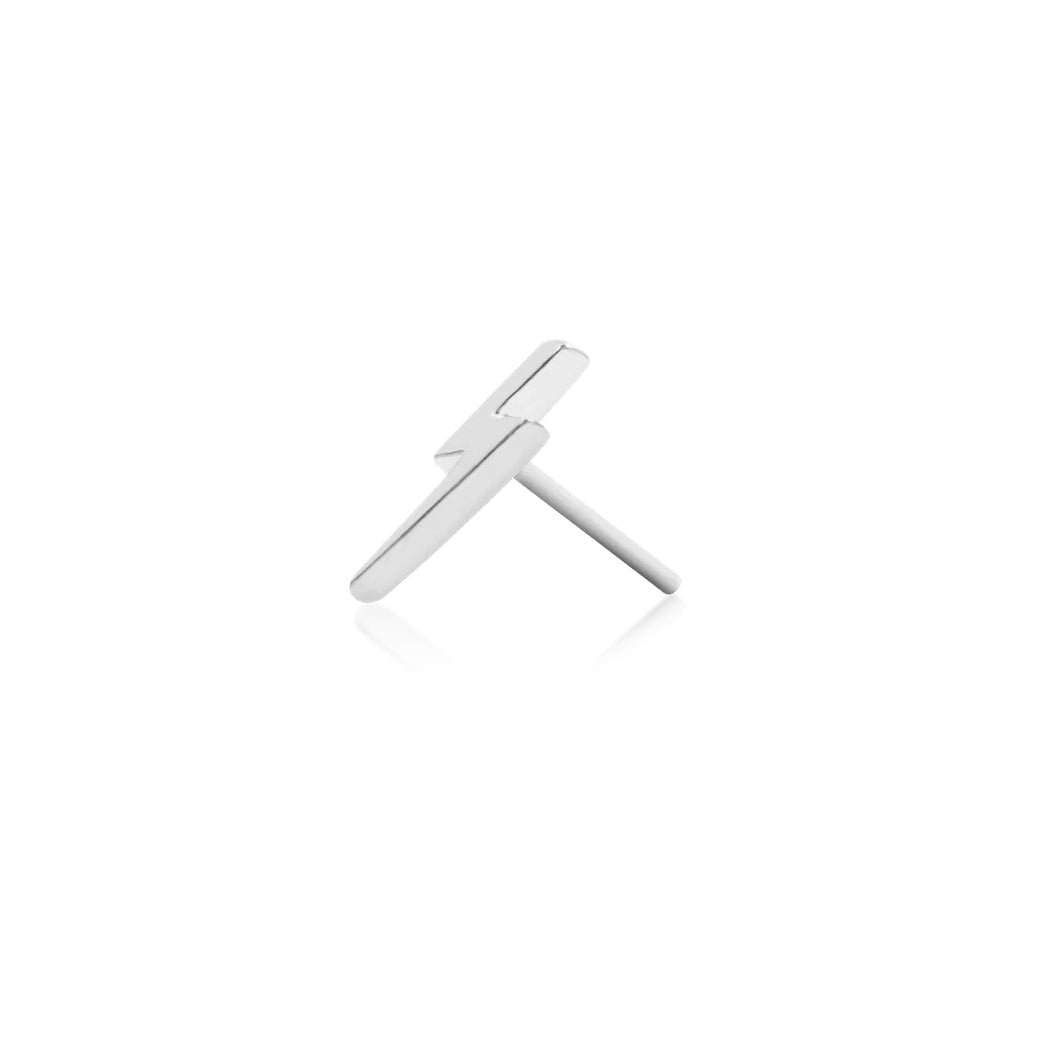 Solid white gold piercing jewellery shaped like a polished lightning bolt
