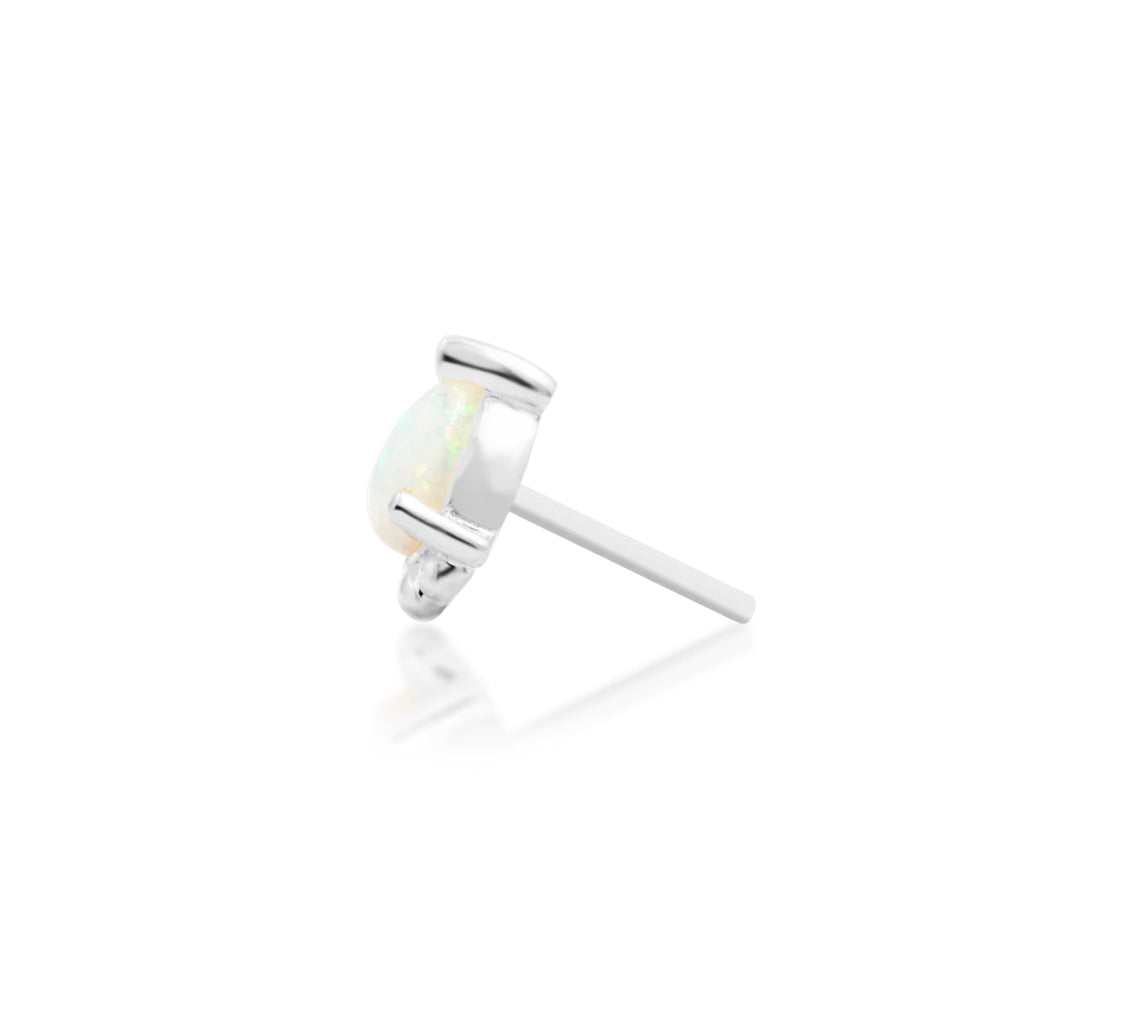Solid white gold piercing jewellery with a delicate pear-shaped opal centre