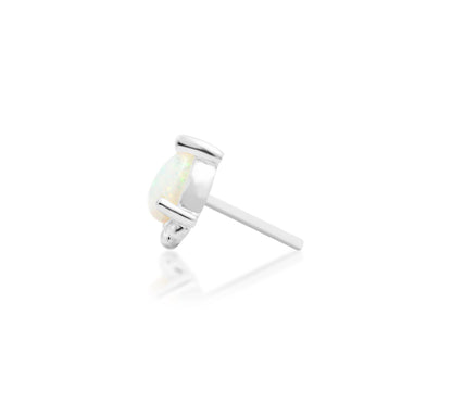 Solid white gold piercing jewellery with a delicate pear-shaped opal centre