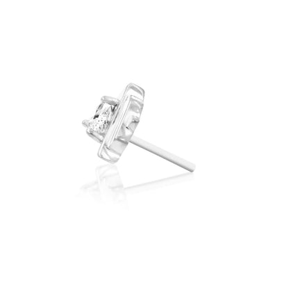 Solid white gold piercing jewellery with an angular triangle gemstone design

