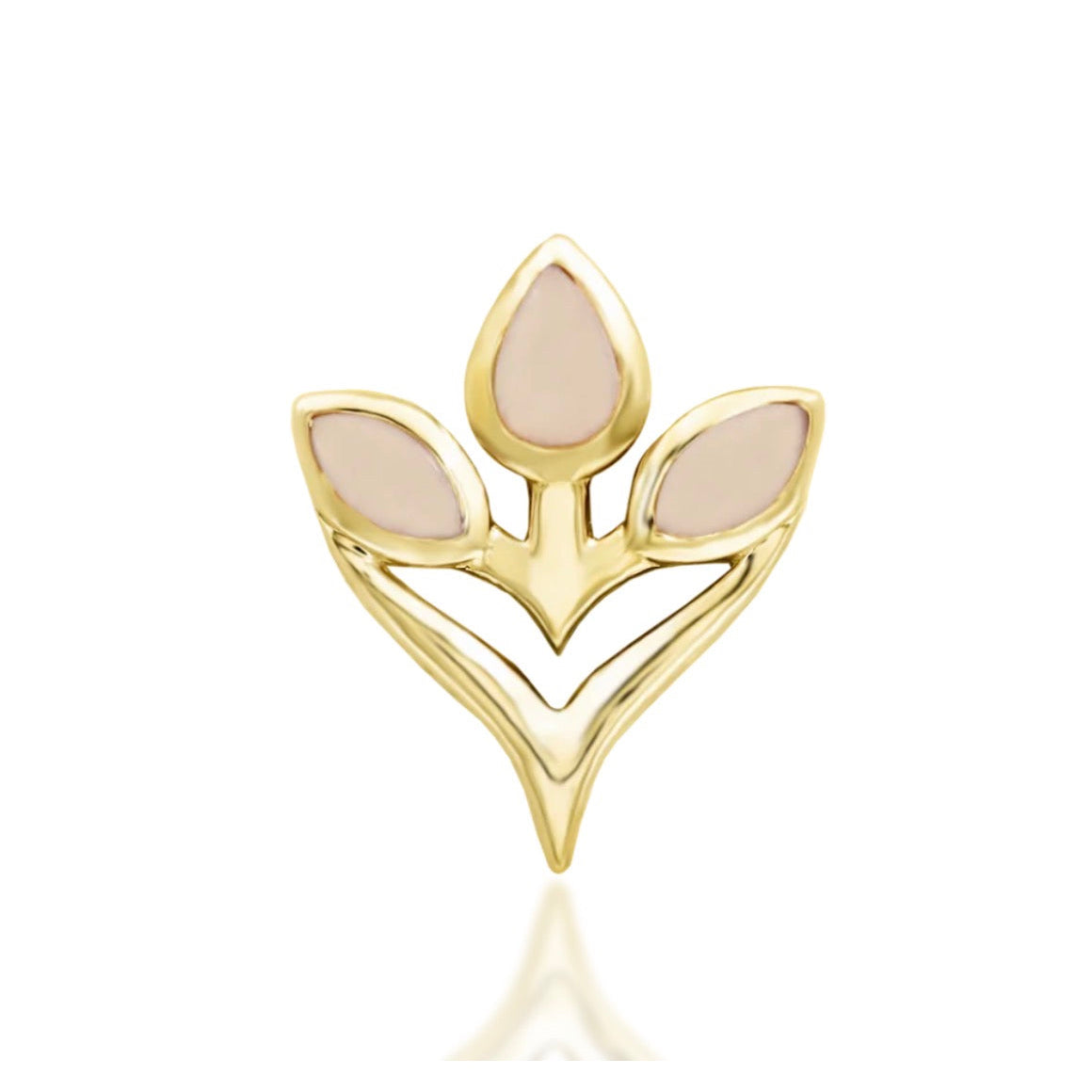 Solid gold rose quartz earring in 14k yellow gold featuring Junipurr Tulia’s genuine pink gemstones.