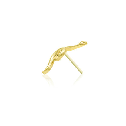 Solid yellow gold serpent cartilage earring with smooth winding curves and a reflective finish
