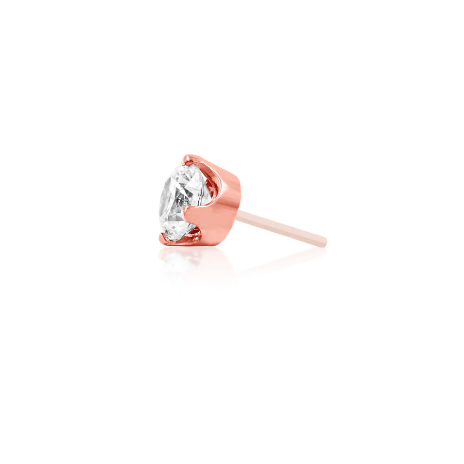 Solitaire cartilage stud in solid rose gold with a prong-set CZ